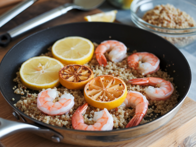 Comment préparer en 12 minutes un one‑pan de crevettes, quinoa et citron confit