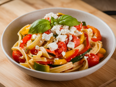 Comment préparer un dîner en 20 minutes avec des pâtes, légumes et feta